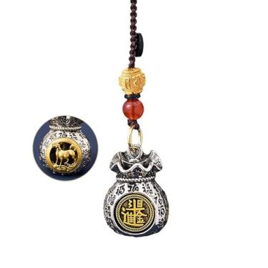 Imagem de Bolsa Twelve Zodiac God of Wealth para mulheres e homens, chaveiro chinês Feng Shui feito à mão 2025 giratório dinheiro da sorte prosperidade pingente pingente bênção dupla face joia presente (cão)