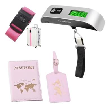 Imagem de Conjunto de acessórios de viagem, suporte de passaporte com etiqueta de bagagem, balança digital 50 kg, alça de mala com trava, Multicor, Negócios