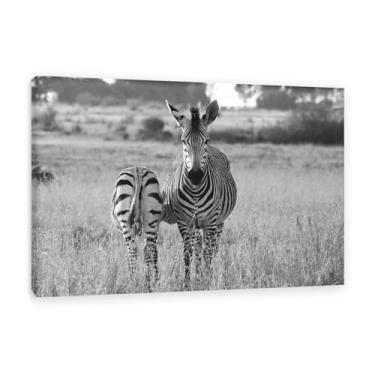 Imagem de Arte de parede em tela zebra grande, imagem da mãe de Hartman, zebra preta e branca, impressão em tela de animais selvagens africanos preto e branco moderno giclée emoldurado para decoração de sala de