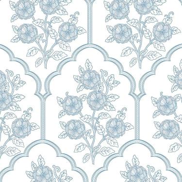 Imagem de Papel de parede Safiyya 197x44cm Vinil floral azul e branco