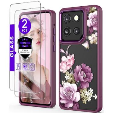 Imagem de DagoRoo Capa para Motorola Moto G Stylus 5G 2025 + protetor de tela de vidro temperado, proteção de grau militar, TPU macio e fino + PC rígido, capa feminina com estampa de flor cristalina (roxa)