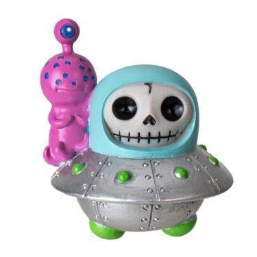 Imagem de Pacific Giftware UFO Furrybones estatueta colecionável assinatura esqueleto astronauta em fantasia de nave espacial com alienígena Buddy perfeito para decoração de casa e presentes exclusivos, 8 cm de