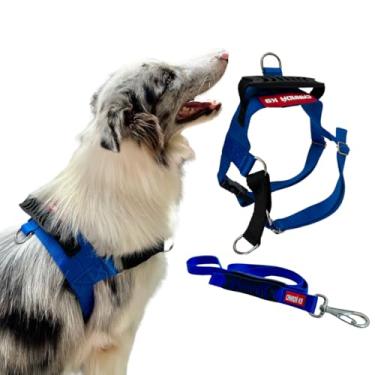 Imagem de Coleira Peitoral Anti-puxão com Guia para Cães Fortes - Tamanho M (azul royal)