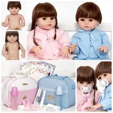 Imagem de 2 Boneca Estilo Reborn Casal Gêmeos 46cm 36 Acessórios Bolsa - Cegonha