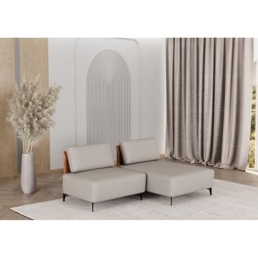 Imagem de Sofá Dream Box Com Chaise Moderno Modular 2,0m Bege com Courino Terracota - Rede Móveis