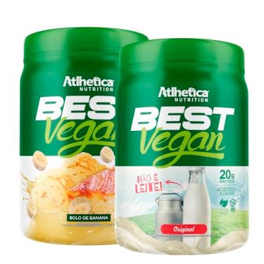 Imagem de Kit 2x Best Vegan 500g - Formula Blend Vegano - Proteina da Ervilha e Arroz Atlheticanutritioon (2x Potes 500g, Bolo de Banana/Original)