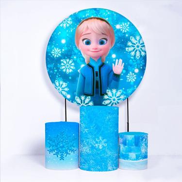 Imagem de Kit Painel de Festa Redondo de 1,30m e Trio de Cilindros Frozen- Fera Print