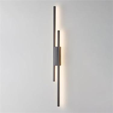 Imagem de Luminária de parede LED linear de tira longa, corpo de latão e cúpula de silicone, arandela nórdica, luminária de parede interna para quarto e sala de estar (escuro, 80
