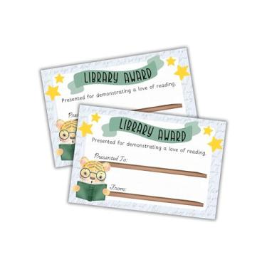 Imagem de Certificado de prêmio da biblioteca para leitura, pacote com 30 unidades, 15 x 23 cm, cartolina, escrita, estudante, bibliotecário, ajudante na maioria das páginas, Leão