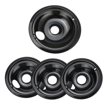 Imagem de Purelux Bandejas coletoras elétricas de substituição compatíveis com fogão GE ou Hotpoint, acabamento preto esmaltado de porcelana, pacote com 4 peças, inclui 1 grande de 20 cm e 3 pequenas de 15 cm
