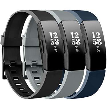 Imagem de Pulseiras esportivas Tobfit compatíveis com Fitbit Inspire HR/Inspire/Ace 2 Fitness Tracker Accessories Strap para mulheres homens, pequeno grande, Black/Gray/Navy Blue, Small