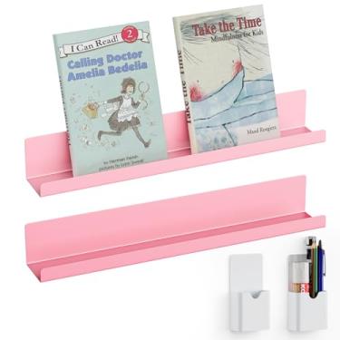 Imagem de Prateleira magnética para quadro branco, pacote com 2, prateleiras magnéticas para sala de aula com recipientes de caneta magnética, prateleira de exibição de livros flutuante de metal para