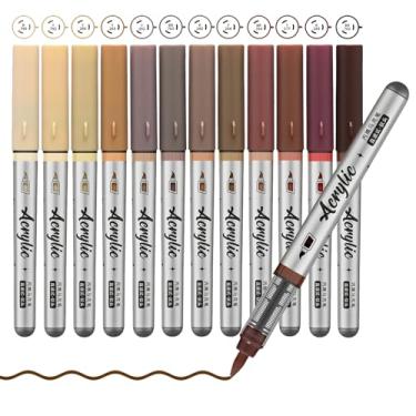 Imagem de ZZWUAPT Canetas de tinta acrílica marrom, 12 canetas de tinta coloridas, canetas de tinta com ponta de pincel para pintura em rocha, madeira, vidro, cerâmica, lona, pedra, artesanato, artesanato,