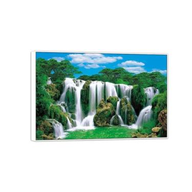 Imagem de MUHJDYC Paisagem quadros arte mural - montanha cascata árvore - natureza impressões em tela - moldura branca imagem decoração sala de estar modernos 120 x 80 cm