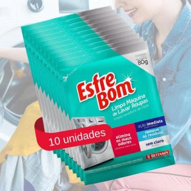 Imagem de Limpa Maquina de Lavar Roupas Sem Cloro 10 Pacotes de 80g - Esfrebom