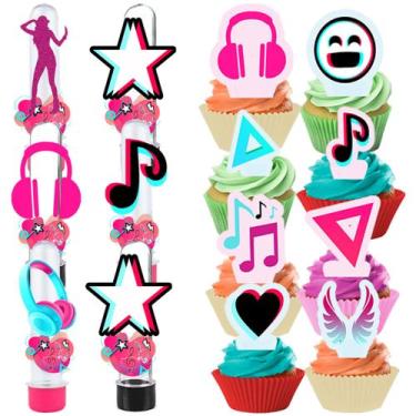 Imagem de 40 Tubetes Estilo Tik Tok e 50 Toppers - Genérico