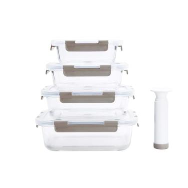 Imagem de Jogo de 4 potes retangulares em vidro borossilicato com bomba manual 1,52L/1,04L/640ml/370ml