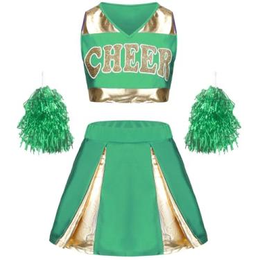 Imagem de AGCOAH Fantasia de líder de torcida para mulheres, fantasia de líder de torcida, fantasia de torcida para Halloween, cosplay, vestido verde, M