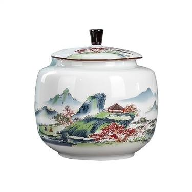 Imagem de Lata de Chá Lata grande de cerâmica pintada para paisagem, embalagem para chá, frutas secas, café, açúcar, armazenamento, seladora Lata de Chá