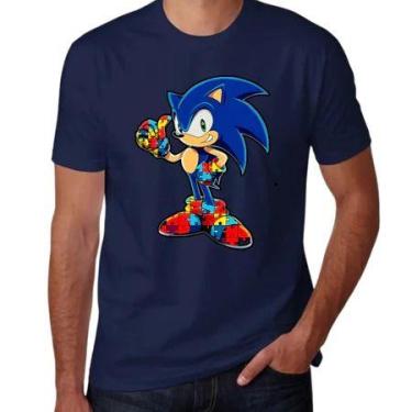 Imagem de Camiseta Autismo sonic Blusa infantil e Adulto Autismo 100% Algodão 30