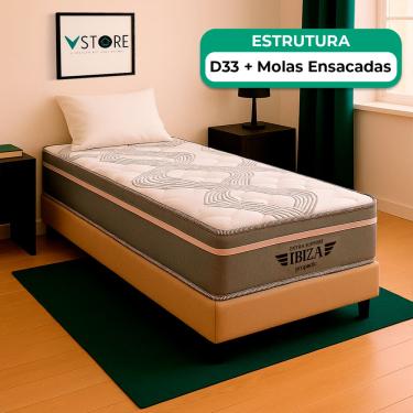 Imagem de Cama Box Solteirão Bege Colchão Ibiza Molas Ensacadas Vstore