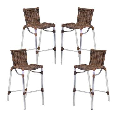 Imagem de 4 Banquetas Em Alumínio Fortaleza Alta Com Encosto para Cozinha Edícula e Balcão