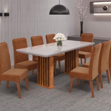 Imagem de Conjunto Sala de Jantar 8 Cadeiras Vegas Mel /Off White/ Terracota