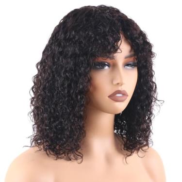 Imagem de ManeMajesty Peruca Curta Cacheada Com Franja Para Mulheres Negras, Perucas Crespas, Cabelo Humano, Sem Cola, Uso, Renda Frontal, Feita À Máquina, Densidade 180%, Virgem, Brasileira, Bob Natural, 12"