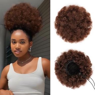 Imagem de YEAME Rabo De Cavalo Afro Puff Com Cordão Para Mulheres Negras, Coque Sintético Curto E Cacheado, Castanho-Avermelhado Premium Meninas (33 Castanho)