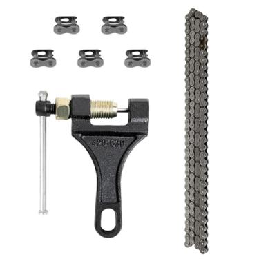 Imagem de Corrente de motocicleta 420 – Corrente padrão 420 para 110cc 125cc Go kart mini bicicleta Dirt Pit bicicleta quadriciclo quadriciclate, roda dentada de 150 cm, total de 132 elos com 2 elos principais + disjuntor de corrente