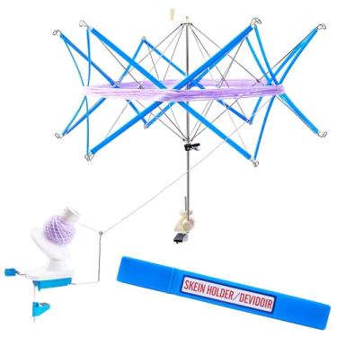 Imagem de Enrolador de fios para crochê com fio Swift - Enrolador de esferas de aço inoxidável com braçadeira de metal em forma de L, aderência e design de ajuste para operação suave, perfeito para tricô e