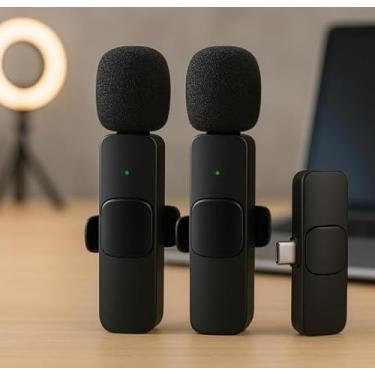 Imagem de Microfone Lapela Celular Sem Fio Duplo Tipo C