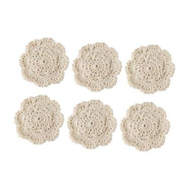 Imagem de Fenteer Conjunto de 6 Jogos Americanos de Mesa em Crochê, Algodão, E Porta-Copos para Festas, Branco, Tamanho real