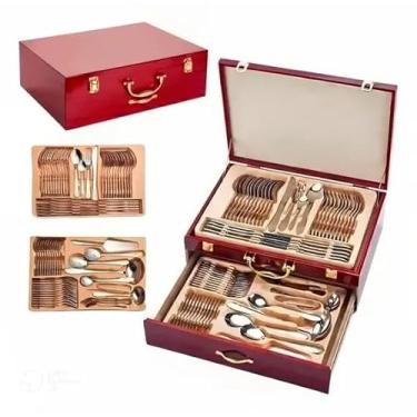 Imagem de Faqueiro Inox 84 Peças Banhando A Ouro 24k - Geral