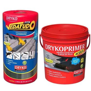 Imagem de Primer Asfáltico 3,6 L Drycoprimer Acqua Fita e Autoadesiva Asfáltica Vedatudo 30 cm x 10 M DRYKO