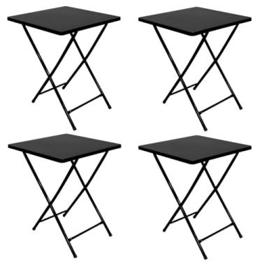 Imagem de Conjunto 4 Mesa Dobrável Bar Restaurante Aço Ferro (Preto)