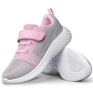 Imagem de Wonvatu Tênis infantil infantil para meninos e meninas com alça fofa para caminhada, atlético, corrida, esportes, Grey/Pink 202, 11 Little Kid