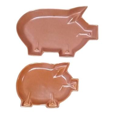 Imagem de kit 2 Travessa Prato Formato Porco Em Ceramica Feijoada 21cm 28,5cm re