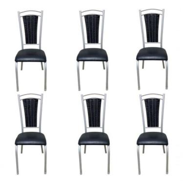 Imagem de Kit 6 Cadeiras Cozinha Aço Tubolar Confortável Jantar Preto e Branco T