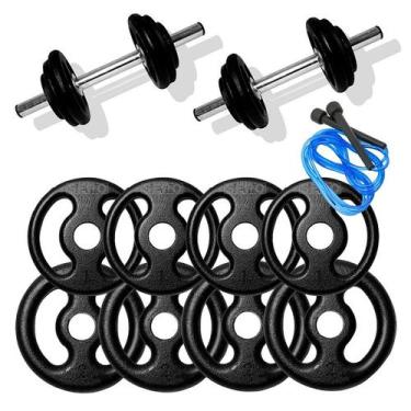 Imagem de Kit 12kg Com Barras E Anilhas P/ Musculação Halter + Corda - SEPO