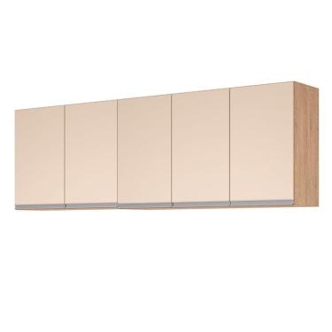 Imagem de Armario Aereo Modulado 5 Portas Milla Amendoa Off White Puxador Aluminio