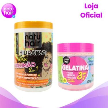 Imagem de Kit Creme Para Pentear 2 em 1 Meu Volumão + Gelatina 3 em 1 500g - Nat