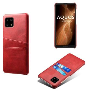 Imagem de Capa compatível com Sharp Aquos Sense 4, capa de couro PU - Capa de telefone fina à prova de choque com 2 compartimentos para cartão, proteção anti-impressão digital e anti-queda de plástico couro