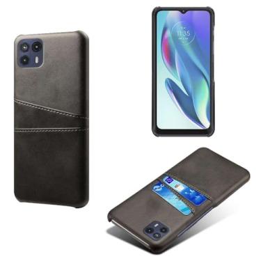 Imagem de Capas Compatível com MOTO G50 5G,Caso de couro PU-Tampa de telefone a prova de choque com 2 slots de cartão,Proteção anti-impressão digital e anti-gota-Black