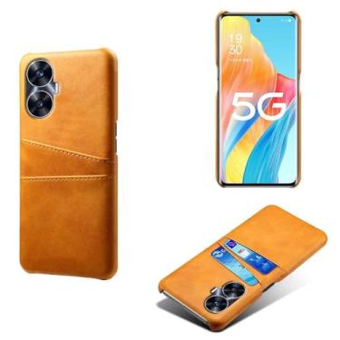 Imagem de Capas Compatível com OPPO Realme C55,tampa protetora de couro falso,design de saco de cartão com 2 fendas de cartão atrás,proteção anti-impressão digital e anti-gota-Yellow
