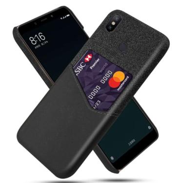 Imagem de Capa para Xiaomi Mi A2,Tela e tampa de couro PU,Antideslizante,360°cobertura completa à prova de choque com 1 slot de cartão atrás,Prevenção de queda-Black