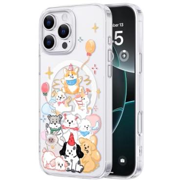 Imagem de Capa de telefone transparente para iPhone 16 Pro Max compatível com Magsafe, design de filhote de cachorro fofo Kawaii, à prova de choque, proteção resistente para homens, mulheres e meninas