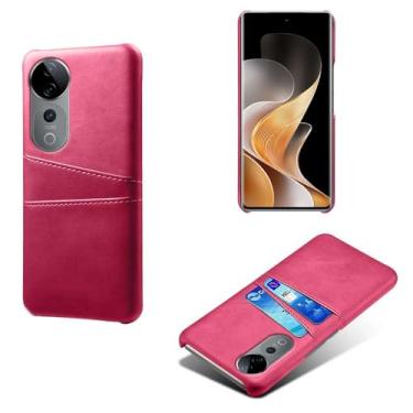 Imagem de Capas Compatível com VIVO S19 PRO 5G,Caso de couro PU-Tampa de telefone a prova de choque com 2 slots de cartão,Proteção anti-impressão digital e anti-gota-Rose Red