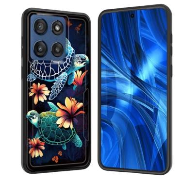 Imagem de JHYYTUJTYP Capa para Moto Edge 2025, [Teste de queda de grau militar] Capa protetora resistente à prova de choque resistente para Motorola Moto Edge 2025, tartaruga marinha com flores