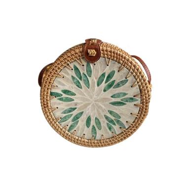 Imagem de SHAREYOIU Bolsas vintage feitas à mão, feitas à mão, com ombros de vime, natural, chique, à mão, estilo tropical de praia com, Verde